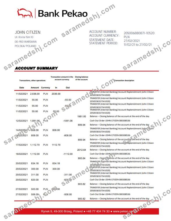 Poland Bank Pekao S.A. excel pdf